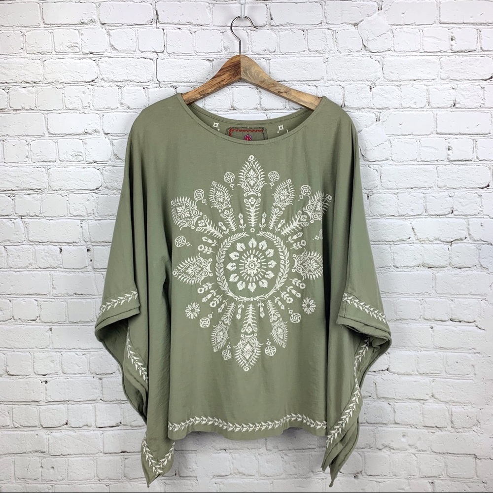 Johnny Was LA embroidered draped bohemian top